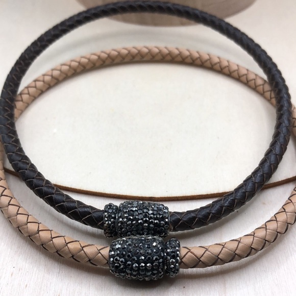 Bundle 2 pave faux marcasite braided cord choker magnetic clasp necklaces. - Picture 2 of 5